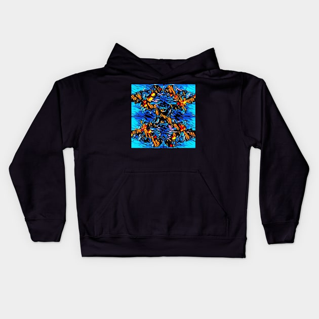 Bright Blue Colorful Dutch Pour Pattern Digitally Enhanced Kids Hoodie by AussieMumaArt